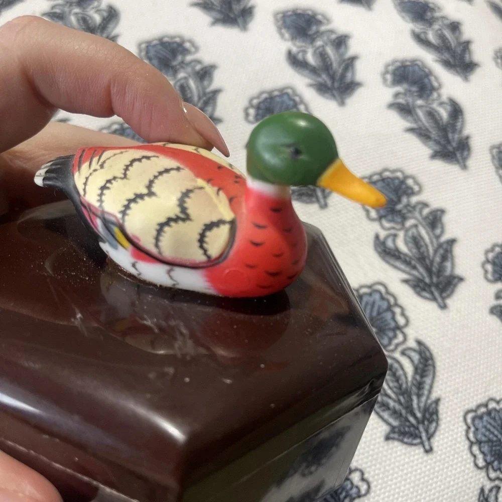 Vintage Duck Topper Plastic Hexagon Shaped Trinket Box Rustic Trinket Storage